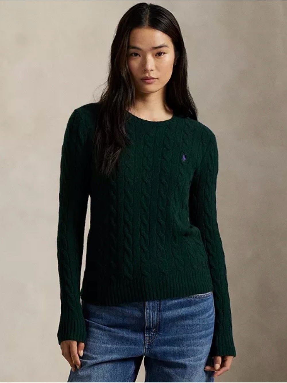Ralph Lauren Emerald Green Cable-Knit Crew Sweater